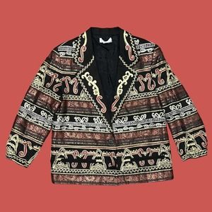 Sandy Starkman Women's Jacket Blazer Size Medium Vintage Multicolor Abstract Art